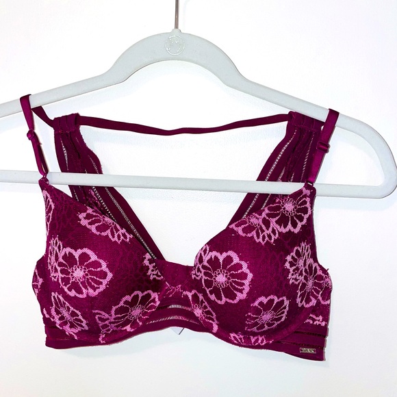 Pink VS ladies bra purple floral lined push up underwire sz 36B - Picture 1 of 5